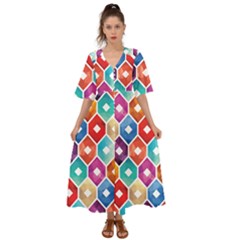 Hexagonal Color Pattern Kimono Sleeve Boho Dress by designsbymallika