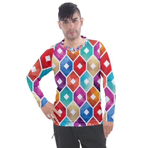 Hexagonal Color Pattern Men s Pique Long Sleeve Tee by designsbymallika