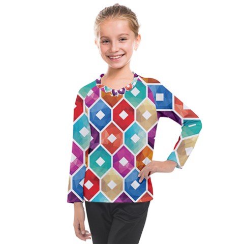 Hexagonal Color Pattern Kids  Long Mesh Tee by designsbymallika