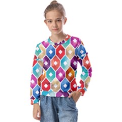 Hexagonal Color Pattern Kids  Long Sleeve Tee With Frill 