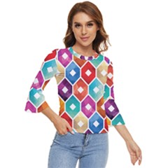 Hexagonal Color Pattern Bell Sleeve Top