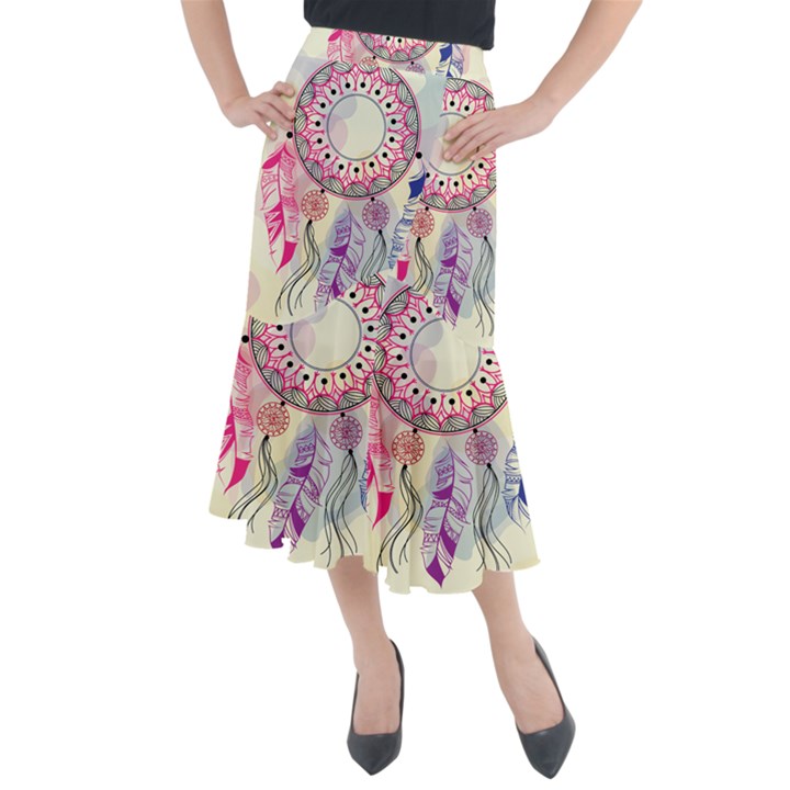 Boho Dreamcatcher Love Midi Mermaid Skirt