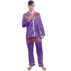 Multicolor Pastel Love Men s Long Sleeve Satin Pajamas Set by designsbymallika