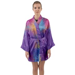 Multicolor Pastel Love Long Sleeve Satin Kimono by designsbymallika