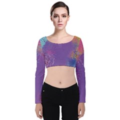 Multicolor Pastel Love Velvet Long Sleeve Crop Top by designsbymallika