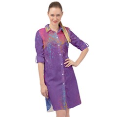 Multicolor Pastel Love Long Sleeve Mini Shirt Dress by designsbymallika