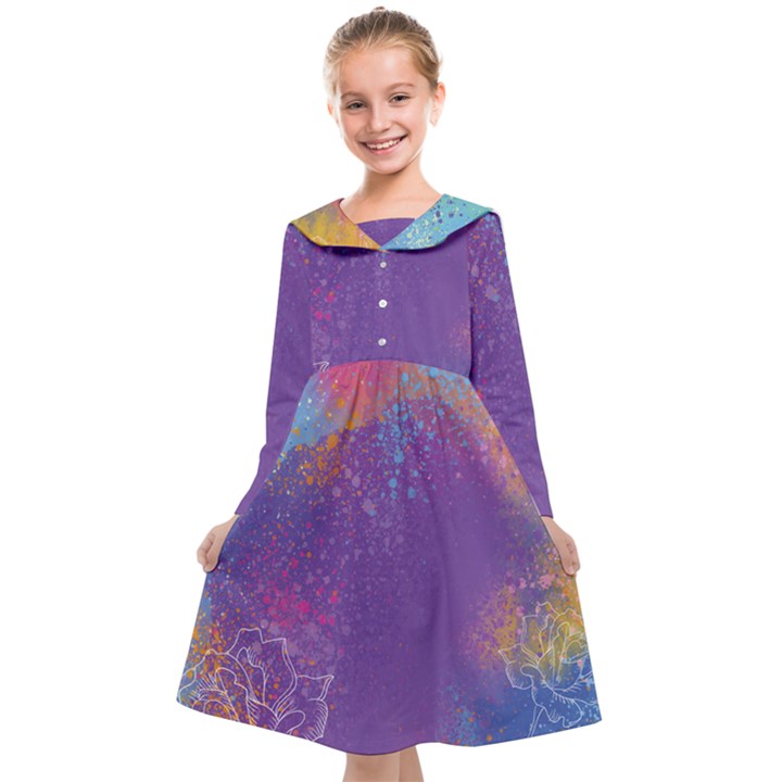 Multicolor Pastel Love Kids  Midi Sailor Dress