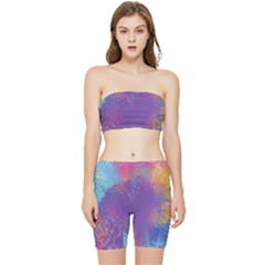 Multicolor Pastel Love Stretch Shorts And Tube Top Set