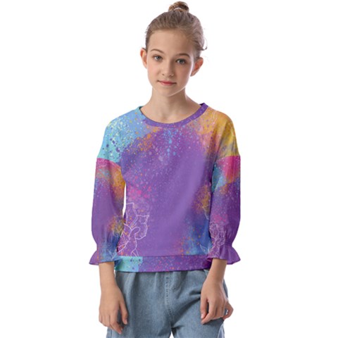 Multicolor Pastel Love Kids  Cuff Sleeve Top by designsbymallika