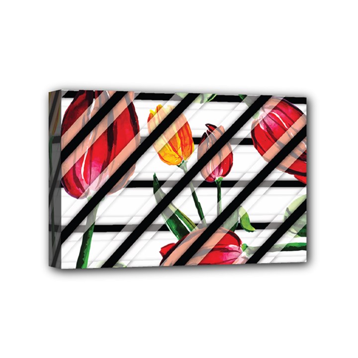 Stripes Tulips Pattern Mini Canvas 6  x 4  (Stretched)