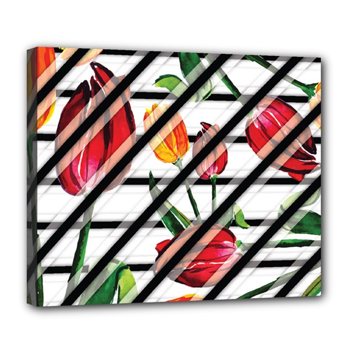 Stripes Tulips Pattern Deluxe Canvas 24  x 20  (Stretched)