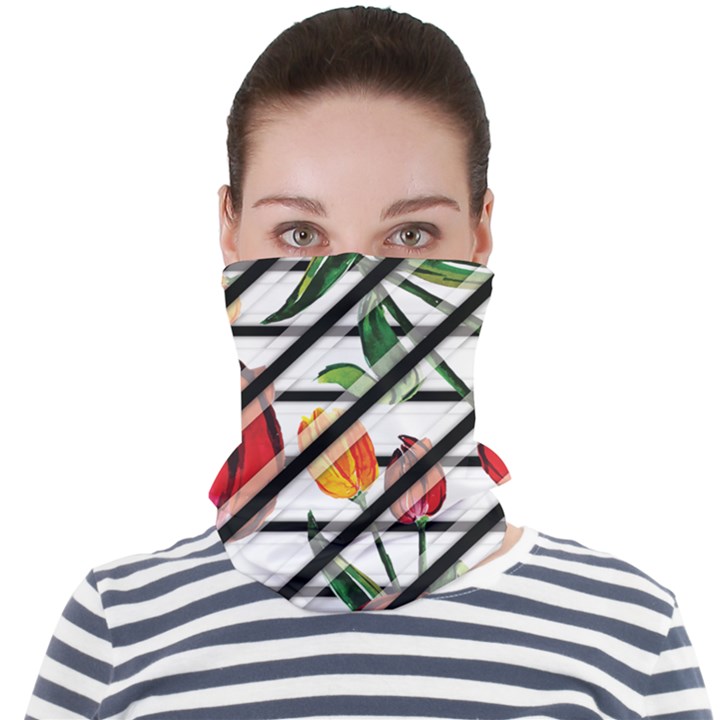 Stripes Tulips Pattern Face Seamless Bandana (Adult)