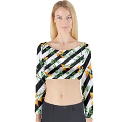 Orange Stripes Love Long Sleeve Crop Top by designsbymallika