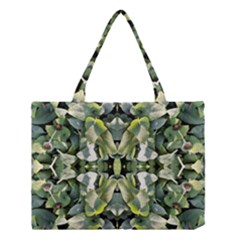 Frosted Green Leaves Repeats Medium Tote Bag by kaleidomarblingart