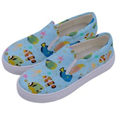 Underwater World Kids  Canvas Slip Ons by SychEva