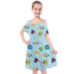 Underwater World Kids  Cut Out Shoulders Chiffon Dress by SychEva