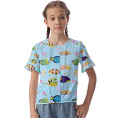 Underwater World Kids  Cuff Sleeve Scrunch Bottom Tee