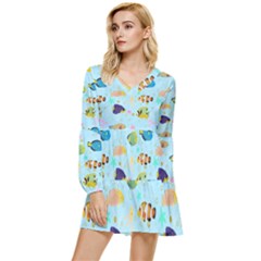 Underwater World Tiered Long Sleeve Mini Dress