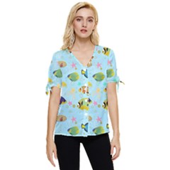 Underwater World Bow Sleeve Button Up Top