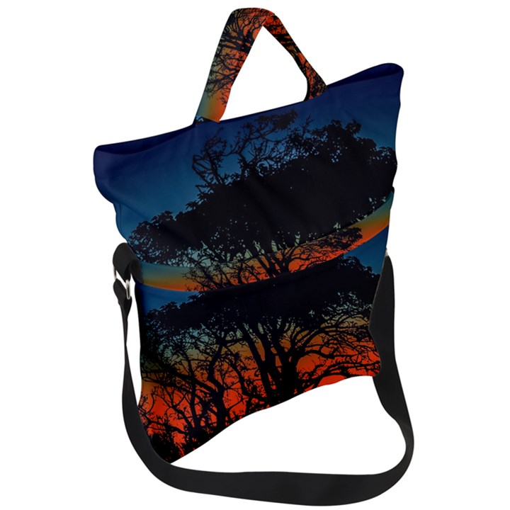 Sunset Colorful Nature Scene Fold Over Handle Tote Bag