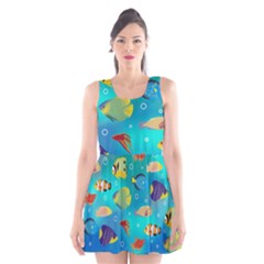 Cheerful And Bright Fish Swim In The Water Scoop Neck Skater Dress by SychEva