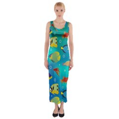 Cheerful And Bright Fish Swim In The Water Fitted Maxi Dress by SychEva