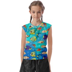 Cheerful And Bright Fish Swim In The Water Kids  Raglan Cap Sleeve Tee