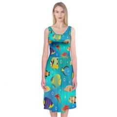 Cheerful And Bright Fish Swim In The Water Midi Sleeveless Dress by SychEva