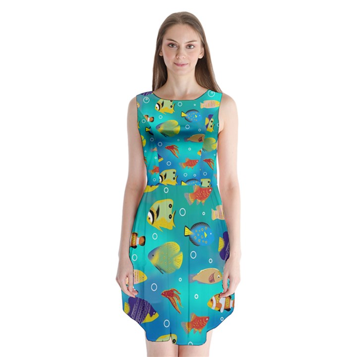 Cheerful And Bright Fish Swim In The Water Sleeveless Chiffon Dress  