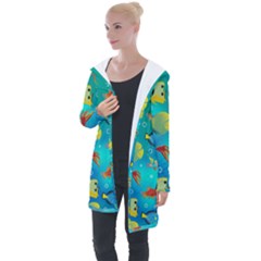 Cheerful And Bright Fish Swim In The Water Longline Hooded Cardigan by SychEva