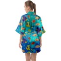 Cheerful And Bright Fish Swim In The Water Half Sleeve Satin Kimono  View2