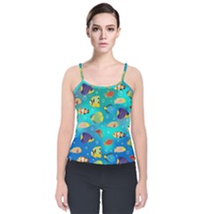 Cheerful And Bright Fish Swim In The Water Velvet Spaghetti Strap Top by SychEva