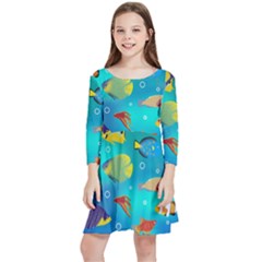 Cheerful And Bright Fish Swim In The Water Kids  Quarter Sleeve Skater Dress