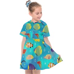 Cheerful And Bright Fish Swim In The Water Kids  Sailor Dress by SychEva