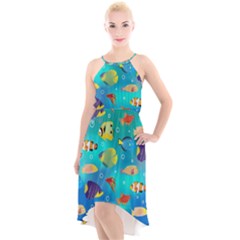 Cheerful And Bright Fish Swim In The Water High-low Halter Chiffon Dress  by SychEva