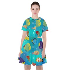 Cheerful And Bright Fish Swim In The Water Sailor Dress by SychEva