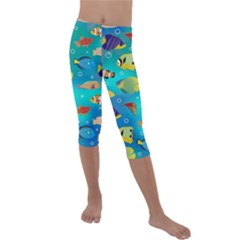 Cheerful And Bright Fish Swim In The Water Kids  Lightweight Velour Capri Leggings  by SychEva