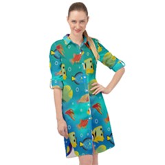 Cheerful And Bright Fish Swim In The Water Long Sleeve Mini Shirt Dress by SychEva