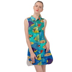 Cheerful And Bright Fish Swim In The Water Sleeveless Shirt Dress