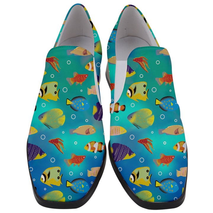 Cheerful And Bright Fish Swim In The Water Women Slip On Heel Loafers