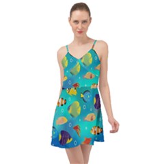 Cheerful And Bright Fish Swim In The Water Summer Time Chiffon Dress by SychEva