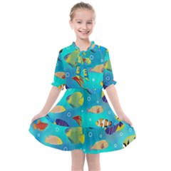 Cheerful And Bright Fish Swim In The Water Kids  All Frills Chiffon Dress by SychEva