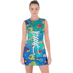 Cheerful And Bright Fish Swim In The Water Lace Up Front Bodycon Dress by SychEva