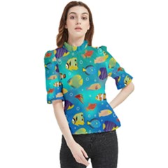 Cheerful And Bright Fish Swim In The Water Frill Neck Blouse