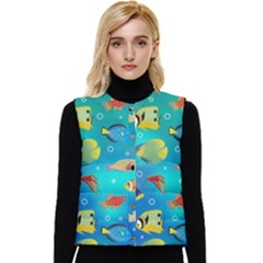 Cheerful And Bright Fish Swim In The Water Women s Short Button Up Puffer Vest by SychEva