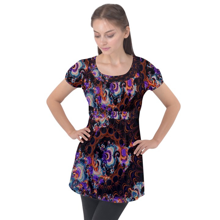 Viral Mandala Puff Sleeve Tunic Top