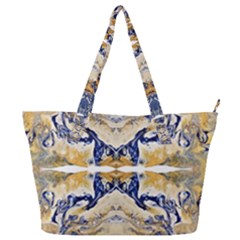 Gold On Blue Symmetry Full Print Shoulder Bag by kaleidomarblingart