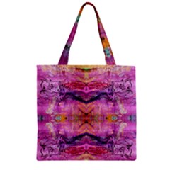 Magenta Kaleidoscope Zipper Grocery Tote Bag by kaleidomarblingart