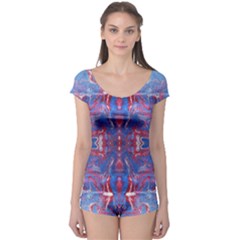 Red Blue Repeats Boyleg Leotard 