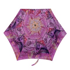 Magenta On Ochre Abstract  Mini Folding Umbrellas by kaleidomarblingart